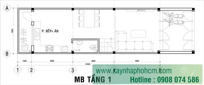 Mẫu thiết kế nhà 3 tầng 4x17 Bản vẽ tầng 1 Mẫu thiết kế nhà hiện đại