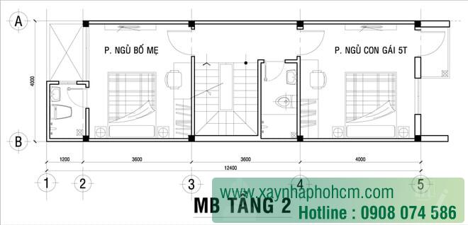 Mẫu thiết kế nhà 3 tầng 4x17 Bản vẽ tầng 2 Mẫu thiết kế nhà hiện đại