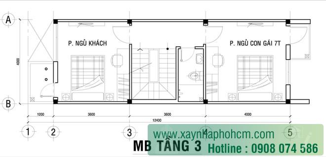 Mẫu thiết kế nhà 3 tầng 4x17 Bản vẽ tầng 3 Mẫu thiết kế nhà hiện đại