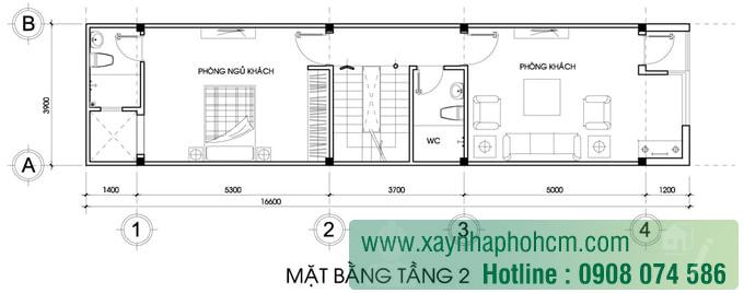 Mẫu thiết kế nhà 3 tầng 4x17 Bản vẽ tầng 2 Mẫu thiết kế nhà có tum