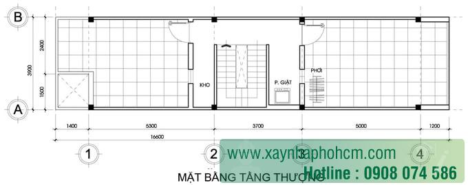 Mẫu thiết kế nhà 3 tầng 4x17 vBản vẽ tầng thượng Mẫu thiết kế nhà có tum