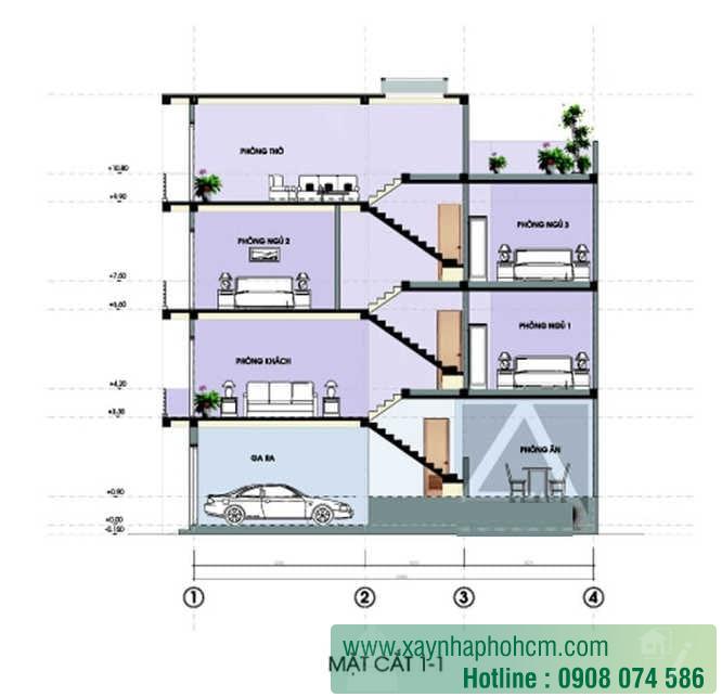 nhà 20m2 xây 4 tầng Mặt cắt nhà 20m2 xây 4 tầng