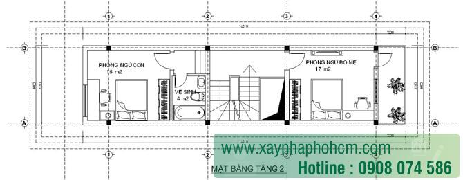 Mẫu thiết kế nhà 3 tầng 4x17 Bản vẽ mẫu thiết kế tầng 2