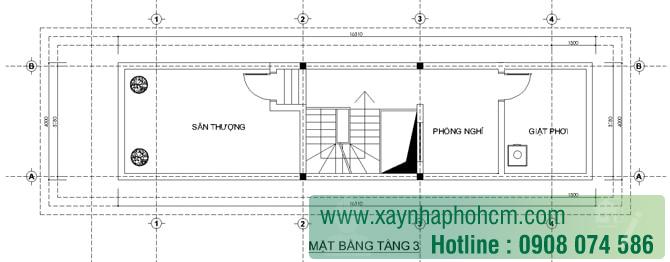 Mẫu thiết kế nhà 3 tầng 4x17 Bản vẽ mẫu thiết kế tầng 3